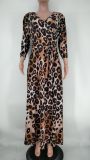 Plus Size Printed V Neck Sashes Maxi Dress XMY-9326