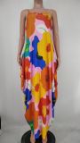 Plus Size Printed Spaghetti Strap Loose Maxi Dress XMY-9317