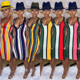 Sleeveless Color Striped Slim Dress FSXF-55
