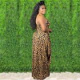 Plus Size Printed Spaghetti Strap Loose Maxi Dress XMY-9317