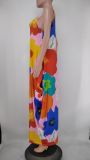 Plus Size Printed Spaghetti Strap Loose Maxi Dress XMY-9317