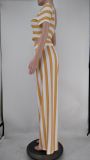Plus Size Striped Short Sleeve Wide Leg Pants 2 Piece Sets XMY-9310
