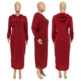 Solid Casual Hooded Split Maxi Dress GLF-10064