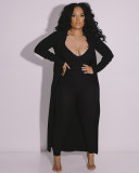Solid Sling Jumpsuit+Full Sleeve Long Cloak 2 Piece Sets YS-8832