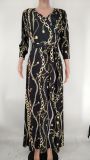 Plus Size Printed V Neck Sashes Maxi Dress XMY-9326