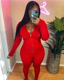 Solid Ribbed Hooded Long Sleeve Zipper 2 Piece Sets FSL-F180