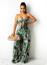 Sexy Printed Wrap Chest Wide Leg Pants 2 Piece Sets XMY-9319 