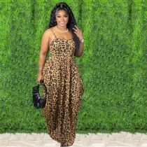Plus Size Printed Spaghetti Strap Loose Maxi Dress XMY-9317