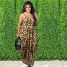 Plus Size Printed Spaghetti Strap Loose Maxi Dress XMY-9317