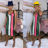 Sleeveless Color Striped Slim Dress FSXF-55