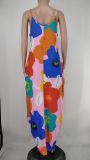Plus Size Printed Spaghetti Strap Loose Maxi Dress XMY-9317