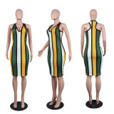 Sleeveless Color Striped Slim Dress FSXF-55