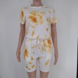 Tie Dye Print Short Sleeve 2 Piece Shorts Set XMY-9309