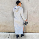 Solid Casual Hooded Split Maxi Dress GLF-10064