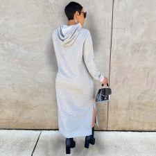 Solid Casual Hooded Split Maxi Dress GLF-10064