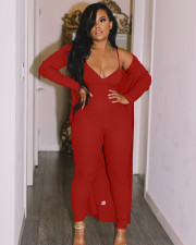 Solid Sling Jumpsuit+Full Sleeve Long Cloak 2 Piece Sets YS-8832