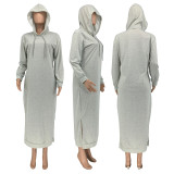 Solid Casual Hooded Split Maxi Dress GLF-10064