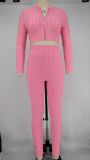 Solid Fitness Long Sleeve Zipper 2 Piece Pants Set XMY-9311 