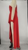 Plus Size Solid One Shoulder Irregular Maxi Dress XMY-9328