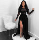 Sexy Backless Sequined See-through Lace Split Long Dress NY-8873