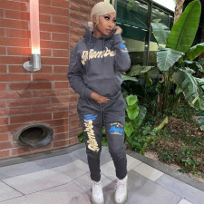 Letter Print Fleeced Hoodie And Pants 2 Piece Sets SH-390232