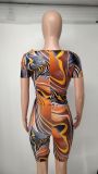 Sexy Printed Hollow Out Short Sleeve Romper NK-8610