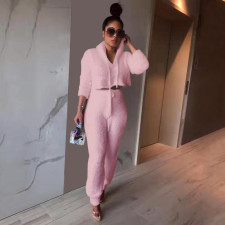 Plus Size Plush Hooded Long Sleeve 2 Piece Pants Set HNIF-061