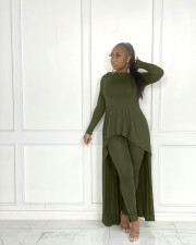 Solid Long Sleeve Irregular Top And Pants 2 Piece Sets JRF-3662