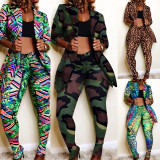 Plus Size Print Slim-fit Lapel Coat and Pants Two Piece Sets NY-8863