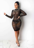 Sexy Hot Rhinestone See-through Long Sleeve Club Dress NY-8865
