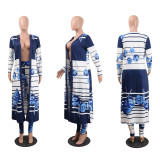 Plus Size Casual Printed Long Cloak And Pants 2 Piece Sets (Without Vest ) NY-8576