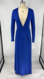 Sexy V Neck High Split Long Sleeve Maxi Dress XMY-9265