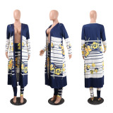 Plus Size Casual Printed Long Cloak And Pants 2 Piece Sets (Without Vest ) NY-8576