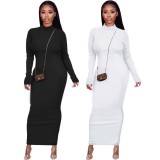 Solid Color Backless Long Sleeve Maxi Dress NY-2034