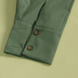 Solid Long Sleeve Buttons Sashes Maxi Dress FSXF-F318
