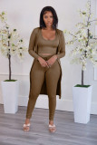 Solid Ribbed Tank Top+Long Cloak+Pants 3 Piece Sets FSXF-F314