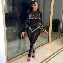 Sexy Hot Drilling Mesh See Through Jumpsuit SH-390218