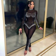 Sexy Hot Drilling Mesh See Through Jumpsuit SH-390218