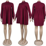 Plus Size Solid Color Loose Long Sleeve Dress NY-8844