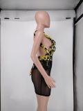 Sexy Printed Mesh Hollow Out Club Dress NK-8612