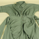 Solid Long Sleeve Buttons Sashes Maxi Dress FSXF-F318