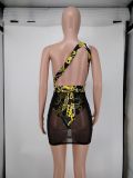 Sexy Printed Mesh Hollow Out Club Dress NK-8612