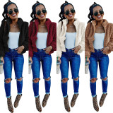 Autumn Winter Zipper Plush Solid Color Coat Tops NY-8858