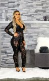Plus Size Slim Sequins See-through Deep V Nightclub Jumpsuits NY-8522
