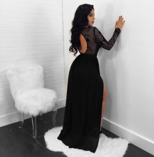Sexy Backless Sequined See-through Lace Split Long Dress NY-8873