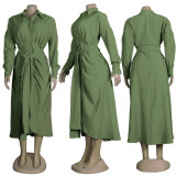 Solid Long Sleeve Buttons Sashes Maxi Dress FSXF-F318
