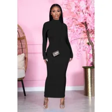 Solid Color Backless Long Sleeve Maxi Dress NY-2034