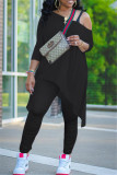 Plus Size Irregular Hem Long Sleeve And Ruched Pants Two Piece Sets NY-2015