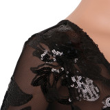 Plus Size Slim Sequins See-through Deep V Nightclub Jumpsuits NY-8522