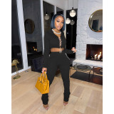 Solid Hooded Lace-Up Top Stacked Pants 2 Piece Sets FOSF-8110